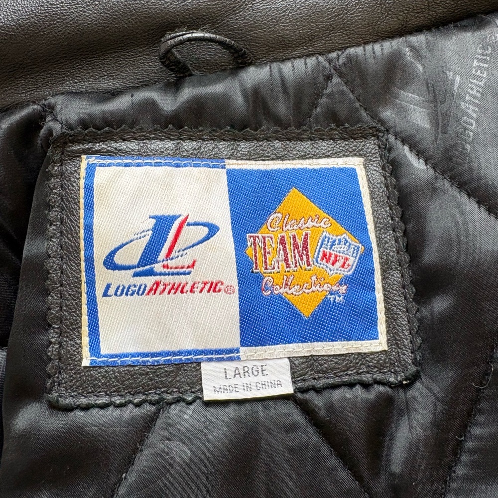Detroit Lions Logo Athletic Sharktooth Vintage 90s Leather Jacket Moore Signed L - Picture 3 of 16